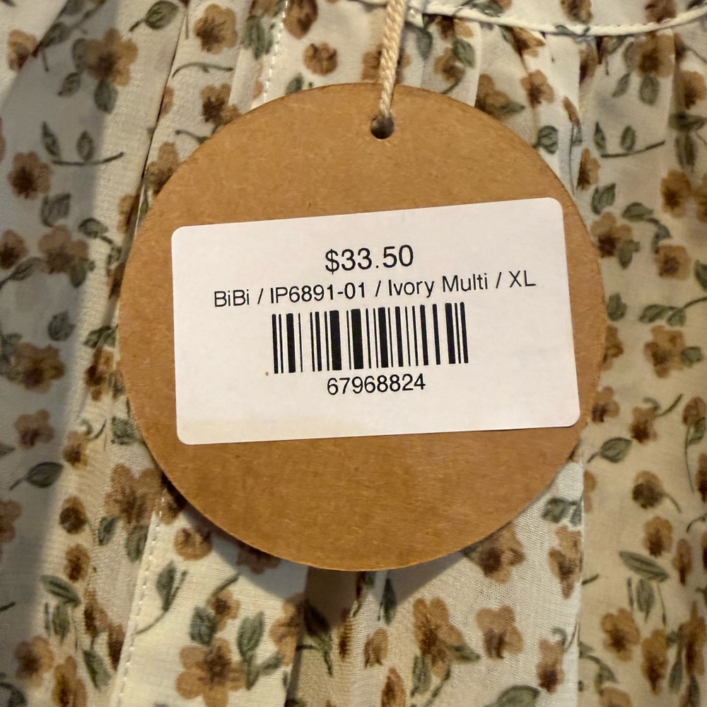 BiBi Beige and Brown Patterned Button Down Blouse… - image 3